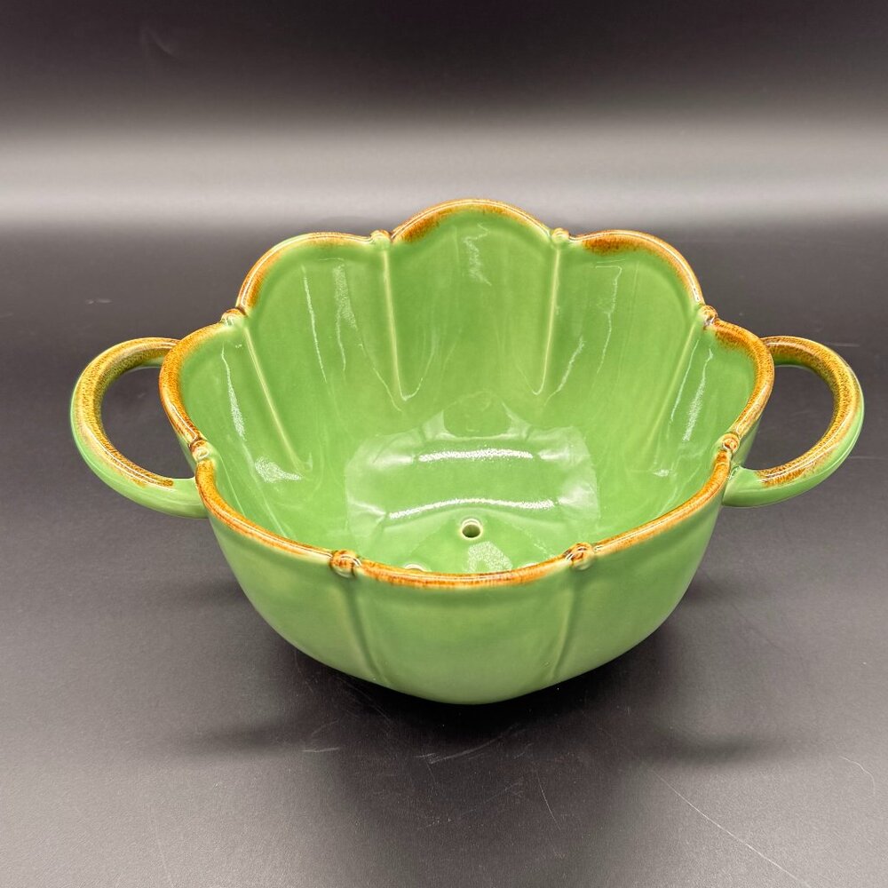 Vintage Southern Living at Home Ceramic Colander Strainer Green Verde 2 handles